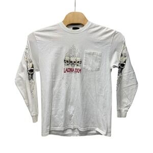 Vintage 2004 Laconia Rally & Races Biker T-Shirt White Long Sleeve Skulls L